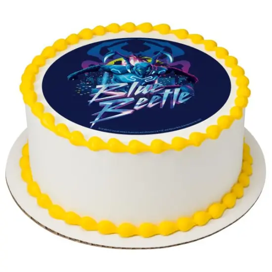 Blue Beetle PhotoCake&reg; Edible Cake Topper Icing Image for 6 inch Round cake or larger {1}