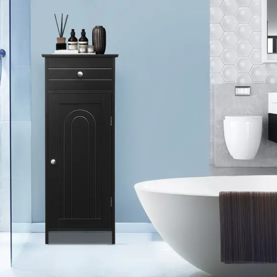 Wooden Storage Free-Standing Floor Cabinet with Drawer and Shelf Black {2}