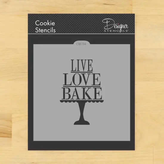Live, Love, Bake Cookie & Craft Stencil | CM114 by Designer Stencils | Cookie Decorating Tools | Baking Stencils for Royal Icing, Airbrush, Dusting Powder | Craft Stencils for Canvas, Paper, Wood | Reusable Food Grade Stencil {1}