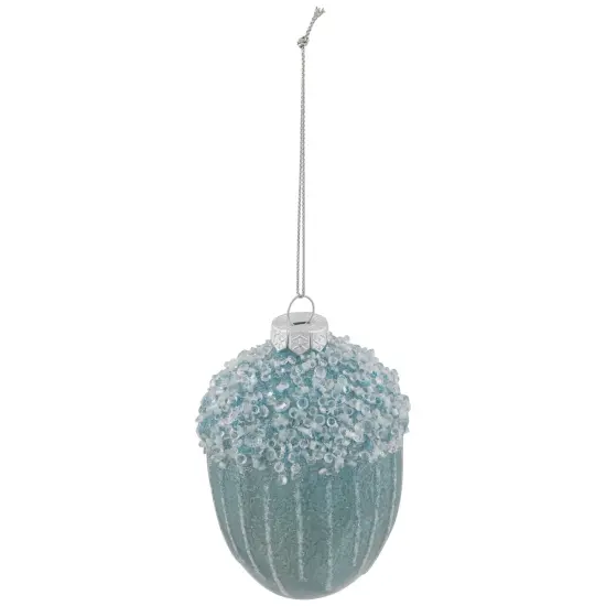 Northlight Glittered Mercury Glass Acorn Christmas Ornament - 4.5" - Blue {5}