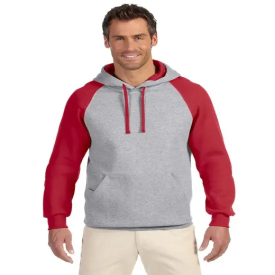 JERZEES&reg; Nublend Colorblocked Raglan Hooded Sweatshirt Oxford/ true red {5}