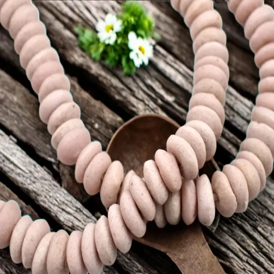 13~15mm Dusty Pink Recycled African Glass Heishi Beads {4}