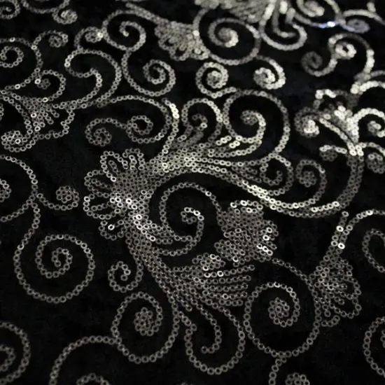 Aria Stretch Velvet Sequin Fabric Black/Silver {1}