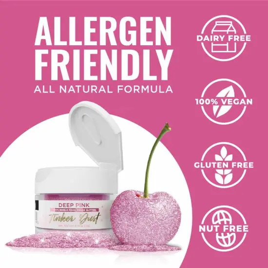 Bakell - Deep Pink Tinker Dust Edible Glitter (5g, 1x Jar) for Food, Desserts, and Beverages! {4}