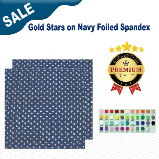 Gold Stars on Navy Foiled Spandex {1}