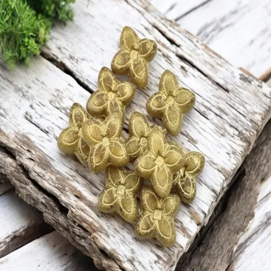*10* 17mm Bronze Washed Matte Semi Translucent Honey 4 Petal Lily Flower Beads {5}