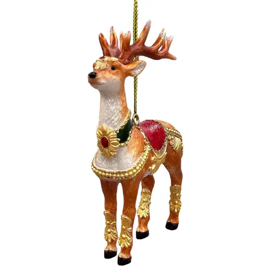 Majestic Deer in Gold Armor Ornament, Regal Christmas Tree Decor {6}