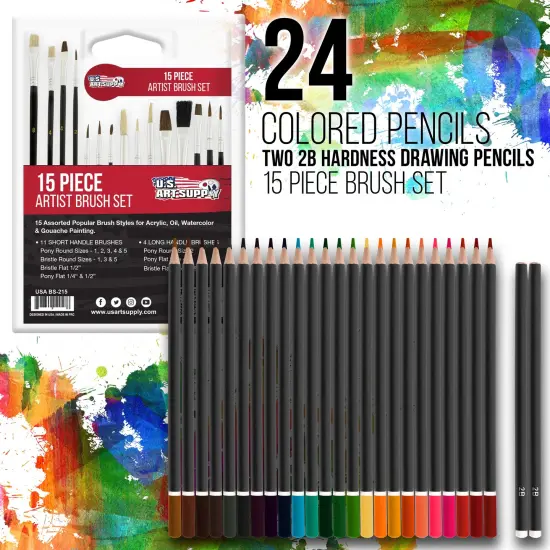 U.S. Art Supply 163-Piece Mega Deluxe Art Painting, Drawing Set, Desk Easel - Painting Pad, Sketch Pads, 24 Watercolors, 24 Colored Pencils, Crayons {5}