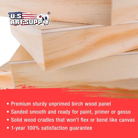 Unfinished Cradled Wood Panels for Painting, 4 Pack of 9x12 inch - Gallery Birch Wooden Canvas Boards 1-1/2" Deep - Mixed-Media Craft, Acrylic, Oil, Encaustic, Paint Pouring {4}