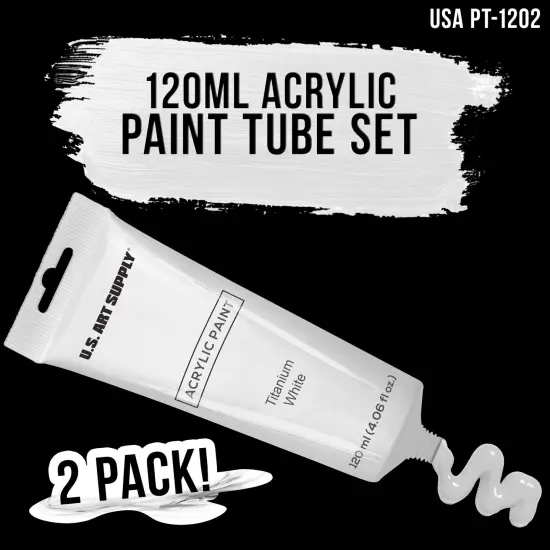 U.S. Art Supply Artists Acrylic Color Paint, Titanium White, 2 Extra-Large 120ml Tubes - Excellent Tinting Strength, Mixable, Portrait Painting Canvas {2}