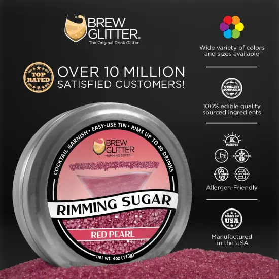 Brew Glitter - Red Pearl Rimming Sugar (4oz, 1x Bar Tin) Cocktail Garnish for Mixed Drinks & Refreshments {2}