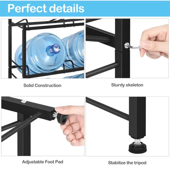 5-Tier Heavy Duty Water Cooler Jug Rack &ndash; 10-Slot Metal Storage Shelf for 5-Gallon Bottles, Detachable Floor Protector for Home/Office/Kitchen, Black {3}