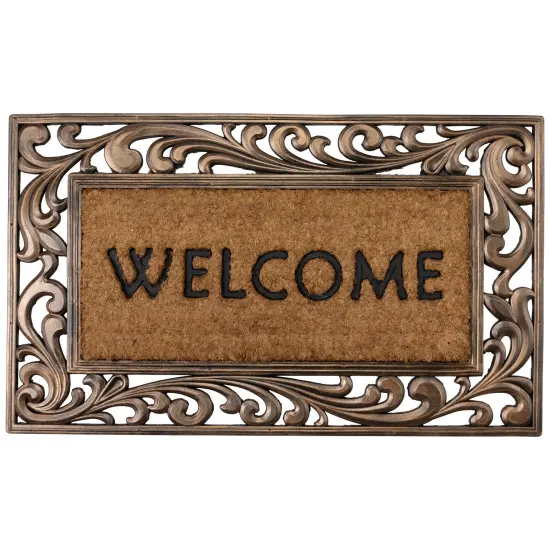 Northlight Natural Coir Welcome with Scroll Design Outdoor Doormat 18" x 30" Black {3}