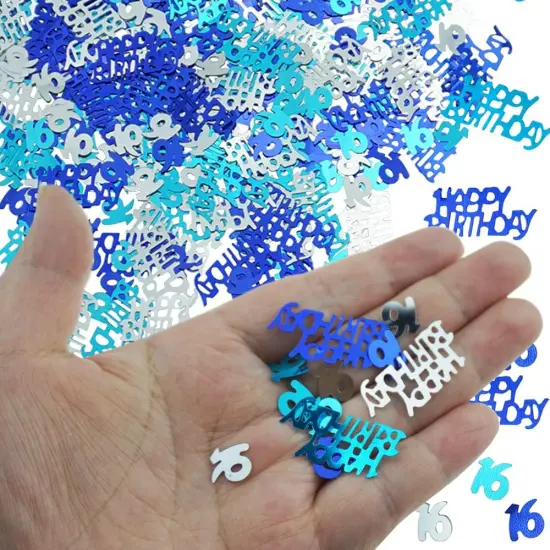 Confetti Blue 16 Confetti Glitter 16th Birthday Metallic Sweet 16 Confetti Sequins Sprinkles for Tables Party Decor Supplies {3}