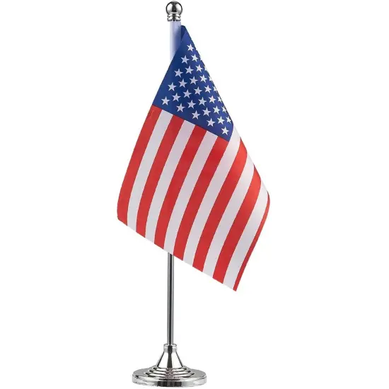 Juvale US Flag Stand - American Flag Metal Base, USA Flag Desk, Table Decoration, 8 x 5.5 inches Multicolor {1}