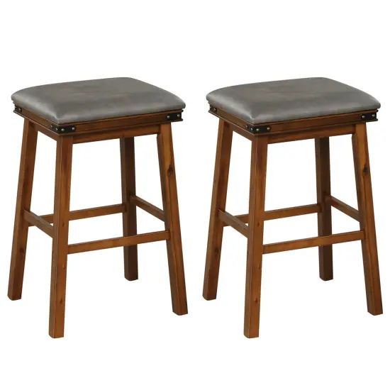 Costway 30'' Dining Bar Stool Set of 2 Pub Height Padded Seat Wood Frame Kitchen Brown/White {7}