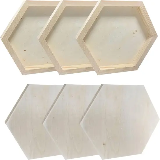 Hexagon Wood Canvas for Crafts, Framed Wooden Panel Boards for Painting (8x9 in,6 Pack) {4}
