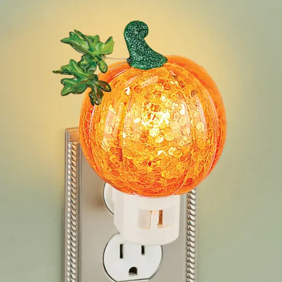 Collections Etc Autumn Pumpkin Glass Plug-In Night Light {1}