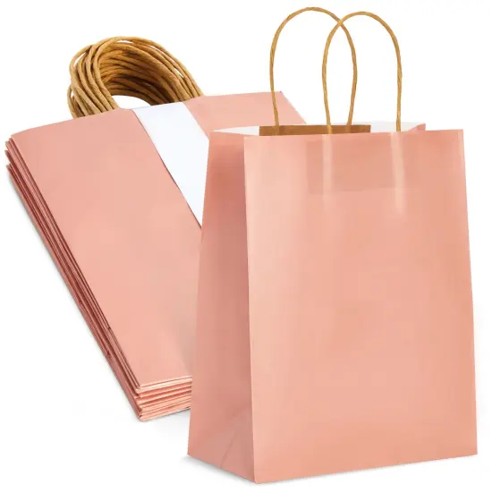 15-Pack of Pink Glossy Medium Paper Gift Bags with Handles 8x4x10 Inches for Wedding Receptions, Baby Showers, Birthday Party Favors, Bridal Shower, Decorations {1}