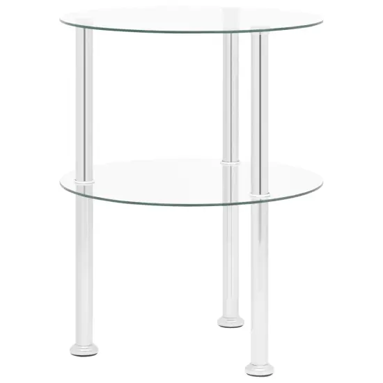vidaXL 2-Tier Side Table Transparent 15" Tempered Glass {1}