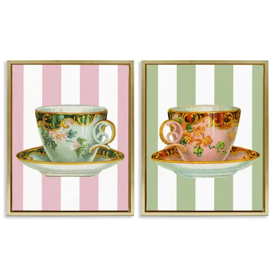 Stupell Industries Classic Teacups over Stripes 2pc Floating Frame Set By Lil' Rue {1}
