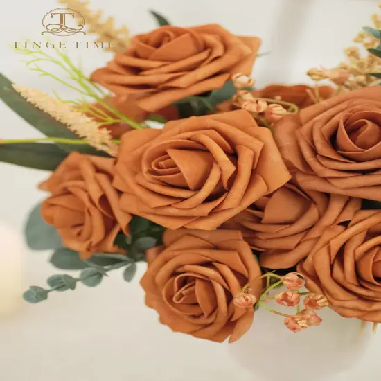 25 Pcs Burnt Orange Artificial Rose Flowers {3}