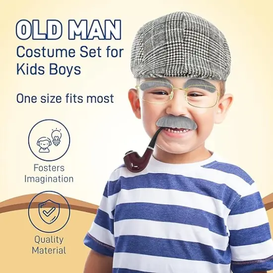 4E's Novelty Old Man Costume For Kids Boys - 100 Days of School Costume for Boys, Old Man Costume for Kids, Grandpa Dress Up Accessories Kit 5 Pcs Set {2}
