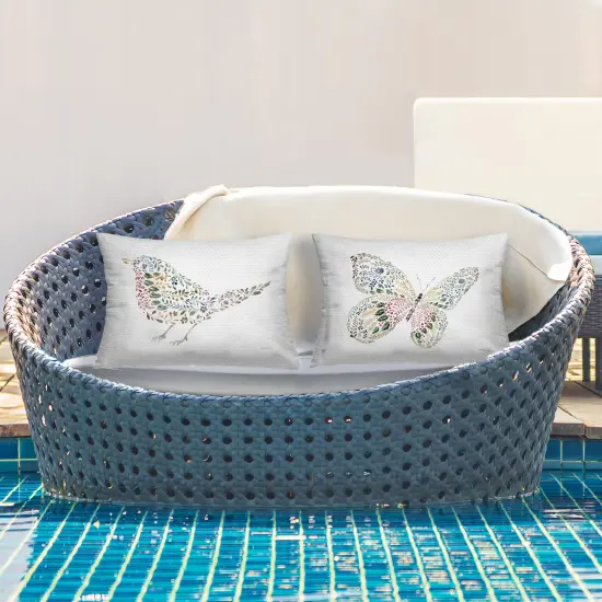 Botanical Pattern Fauna 2 PC Outdoor Printed Pillow Set Design by Danhui Nai, 14 x 7 x 20 {2}