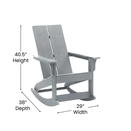 Merrick Lane Set of 2 Wellington UV Treated All-Weather Polyresin Adirondack Rocking Chair for Patio, Sunroom, Deck and More Gray {5}