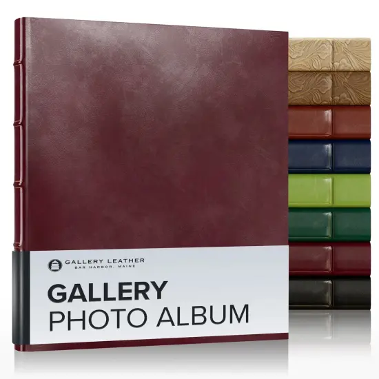 Gallery Leather Photo Album 4x6-3 Ring Binder Photo Album, 60 Pages for 120 Photos, Fillable, Can Fit 8x10 and 5x7 Photos, Handcrafted - 11.75 x 10.5 " Acadia Burgundy {1}
