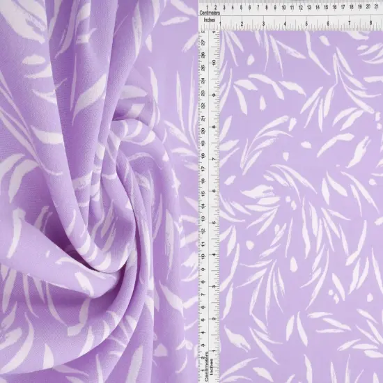 Cey Leaf Print Fabric 1 Yard Lightweight Drapey Polyester 58/59" Wide LAVENDER {1}