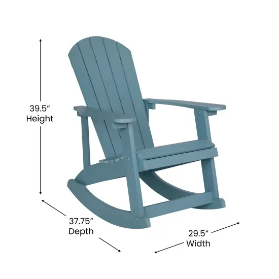 Merrick Lane Atlantic All-Weather Polyresin Adirondack Rocking Chair with Vertical Slats Sea Foam {5}