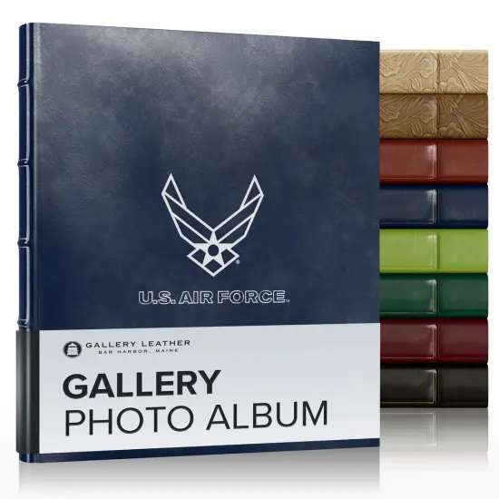 Gallery Leather Photo Album 4x6-3 Ring Binder Photo Album, 60 Pages for 120 Photos, Fillable, Can Fit 8x10 and 5x7 Photos, Handcrafted - 11.75 x 10.5 " Acadia Navy - USAF {1}