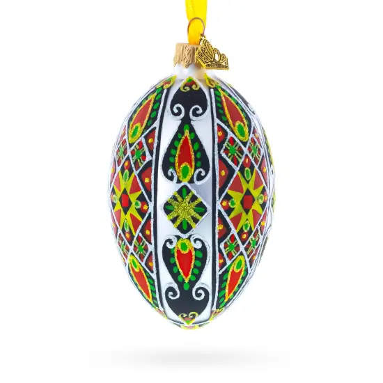 Traditional Ukrainian Pysanka Glass Egg Ornament 4 Inches {3}