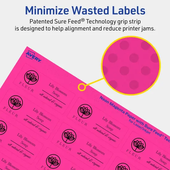 Avery Neon Magenta Paper Labels, 1" x 2.5" Rectangle {4}