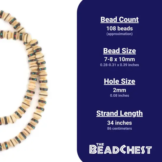 The Bead Chest Beige Inlaid Bone Mala Beads (10mm) {5}