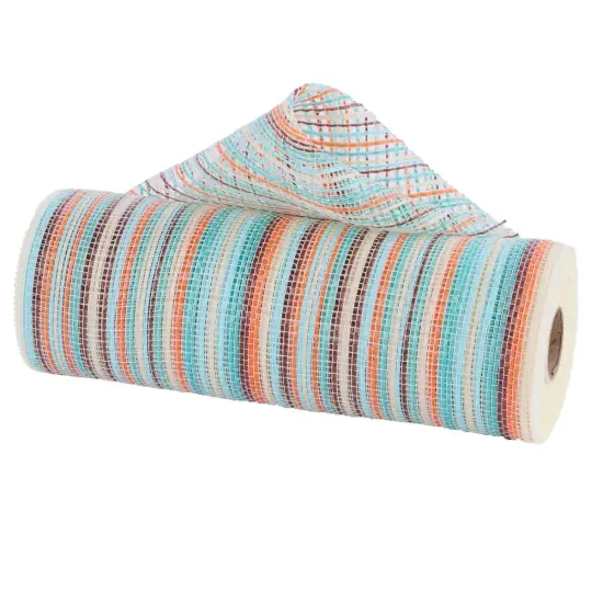 10" Vertical Multicolor Stripe Mesh: Blue/Orange/Teal (10 Yards) {1}