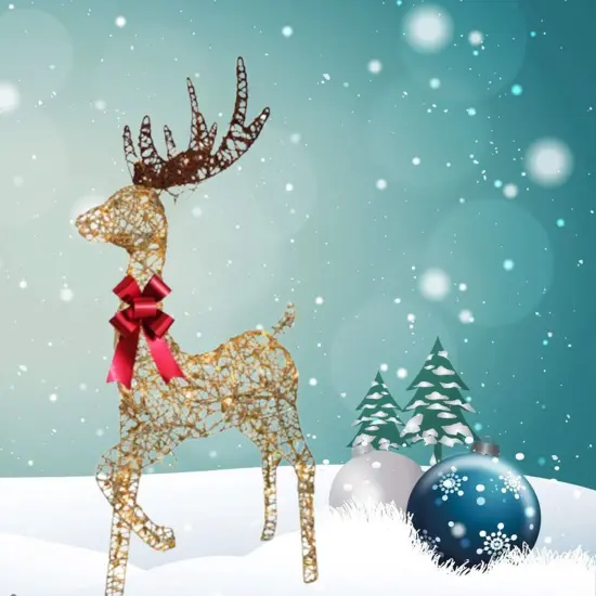 White Reindeer and Sleigh Christmas Decoration with Sparkling Warm White LEDs 19.69 x 7.28 x 16.14 in {3}