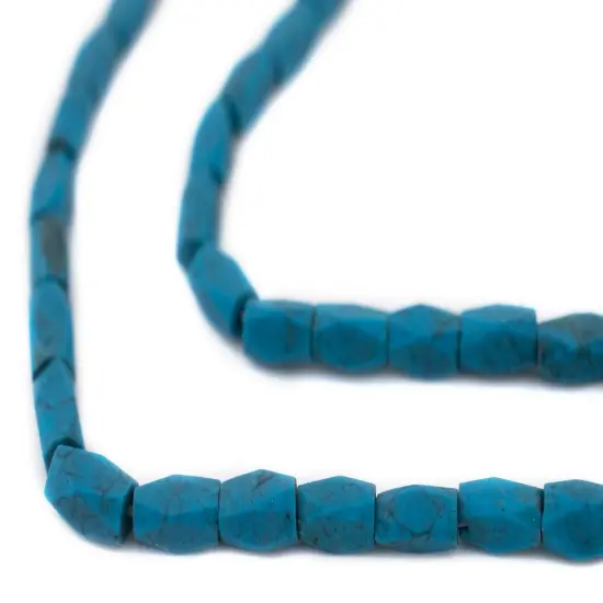 The Bead Chest Blue Turquoise-Style Faceted Afghan Stone Beads 8x5mm Afghanistan 15 Inch Strand {1}