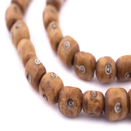 The Bead Chest Carved Eye Kenya Brown Bone Beads Small 9mm African Cylinder Large Hole 25 Inch Strand Handmade {1}