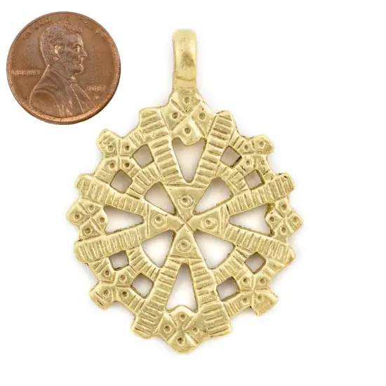 The Bead Chest Brass Radiating Coptic Cross Pendant (38x52mm) {2}