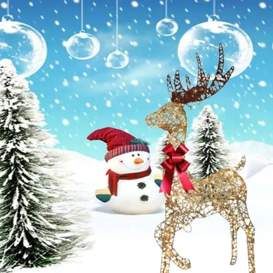 Festive LED White Reindeer with Sleigh Holiday Display 19.69 x 7.28 x 16.14 in {3}