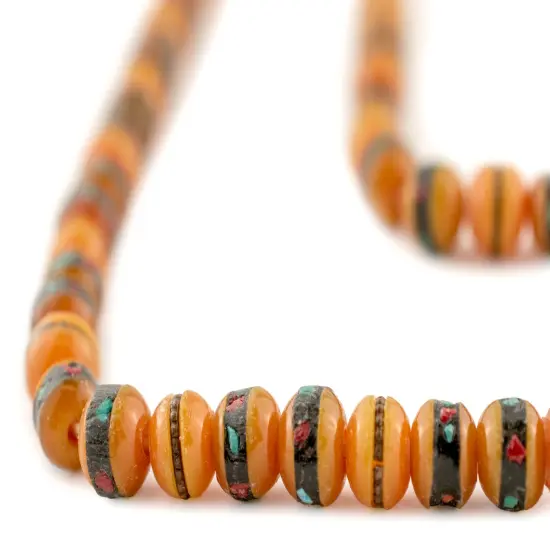 The Bead Chest Vintage Inlaid Resin Prayer Beads 10mm Nepal Orange Round Large Hole 36 Inch Strand {1}