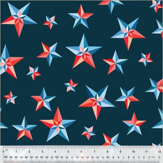 Blue Patriotic Pinweel Stars Cotton Wideback Fabric per yard {1}