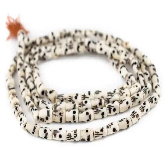 The Bead Chest Carved Bone Skull Mala Beads 12x8mmLong Strand Nepal Black and White Large Hole 54 Inch Strand {3}