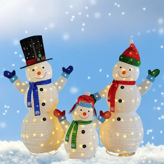 Enchanting White Plush Lantern Snowman Family Set for Holiday Decor 62" & 60" & 35"H {3}