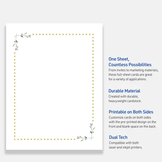 Avery Printable Full-Sheet Cardstock, Gold Dots with Green Florals, 8.5" x 11", Matte White Full-Sheet Cardstock, Laser/Inkjet, 10ct, Great for Craft Cardstock Paper {3}