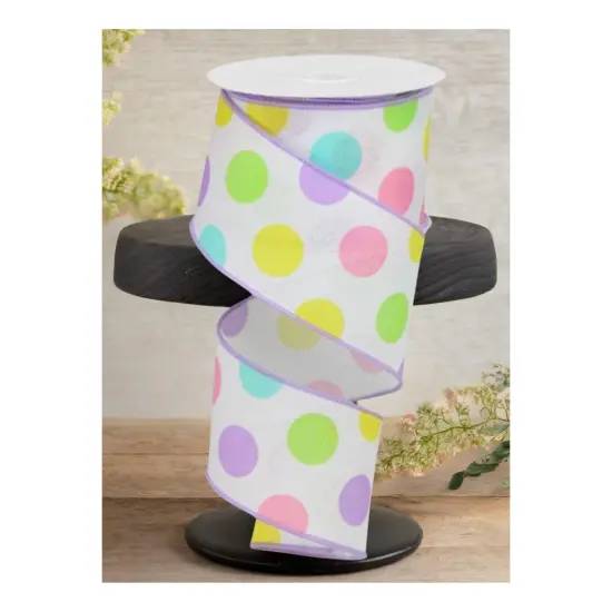 2.5" Multi Polka Dots on Royal Ribbon: White/Lavender (10 Yards) {3}