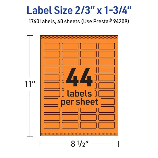 Avery Bright Orange Paper Labels, 2/3" x 1-3/4" Rectangle {5}