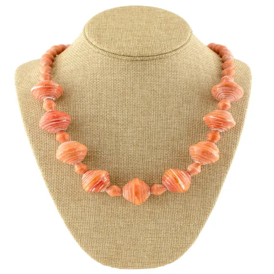 The Bead Chest Recycled Paper Bead Necklace from Uganda - Fair Trade African Woman's Jewelry - Necklace with Clasp (Orange) {4}